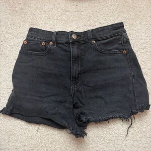 American Eagle Outfitters Black High-Rise Distressed Jean Shorts
